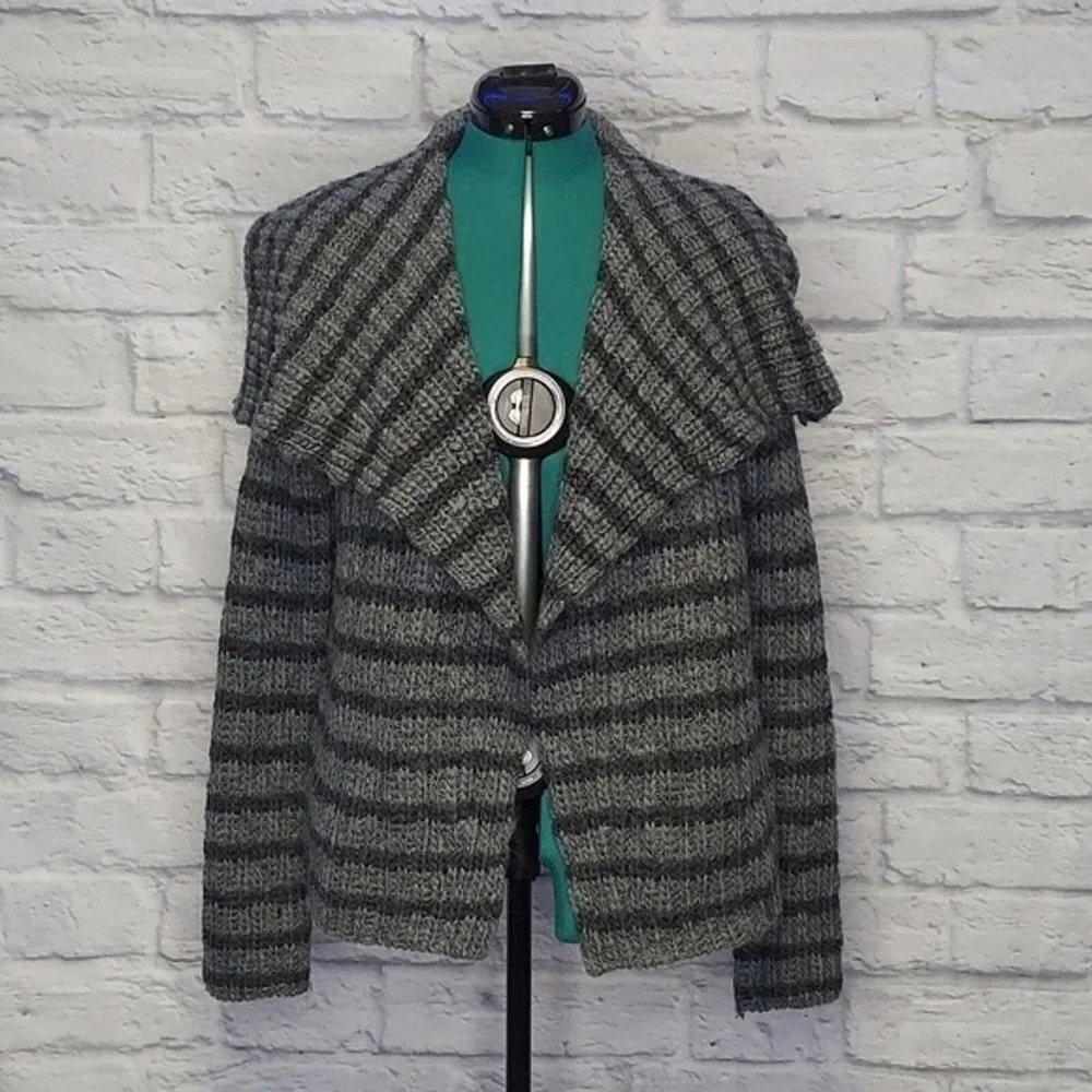 LOU & Grey Womens Gray knit wool alpaca open front cardigan Sz M - Picture 2 of 9